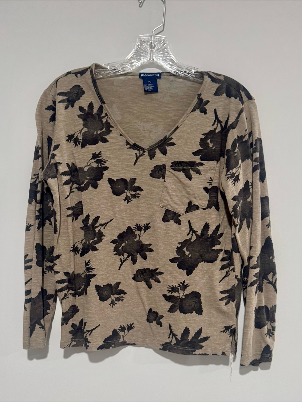 Architect PM Petite V-Neck Floral Long Sleeve Top Taupe